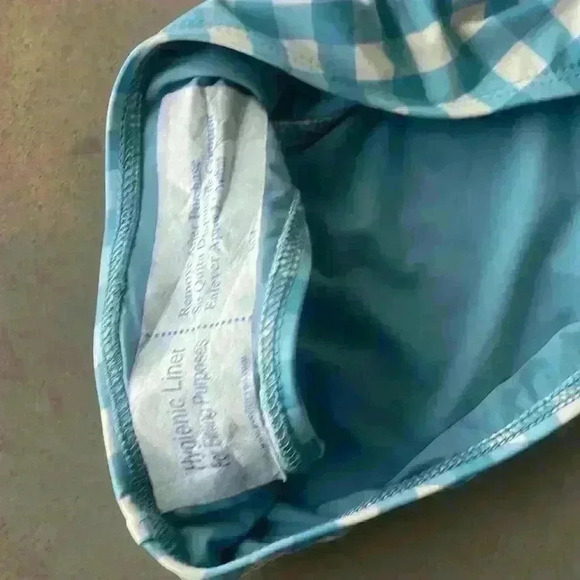 Windsor Blue White Gingham Tie Waist Open Back Pull On One Piece Swimsuit Size S - Picture 4 of 9